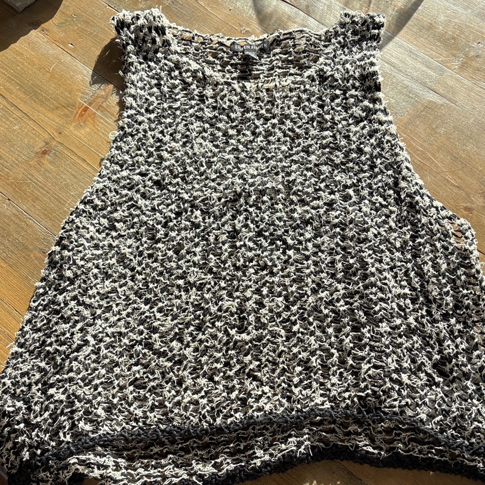 Eileen Fisher Marled Black and Cream Sleeveless Knit Tank